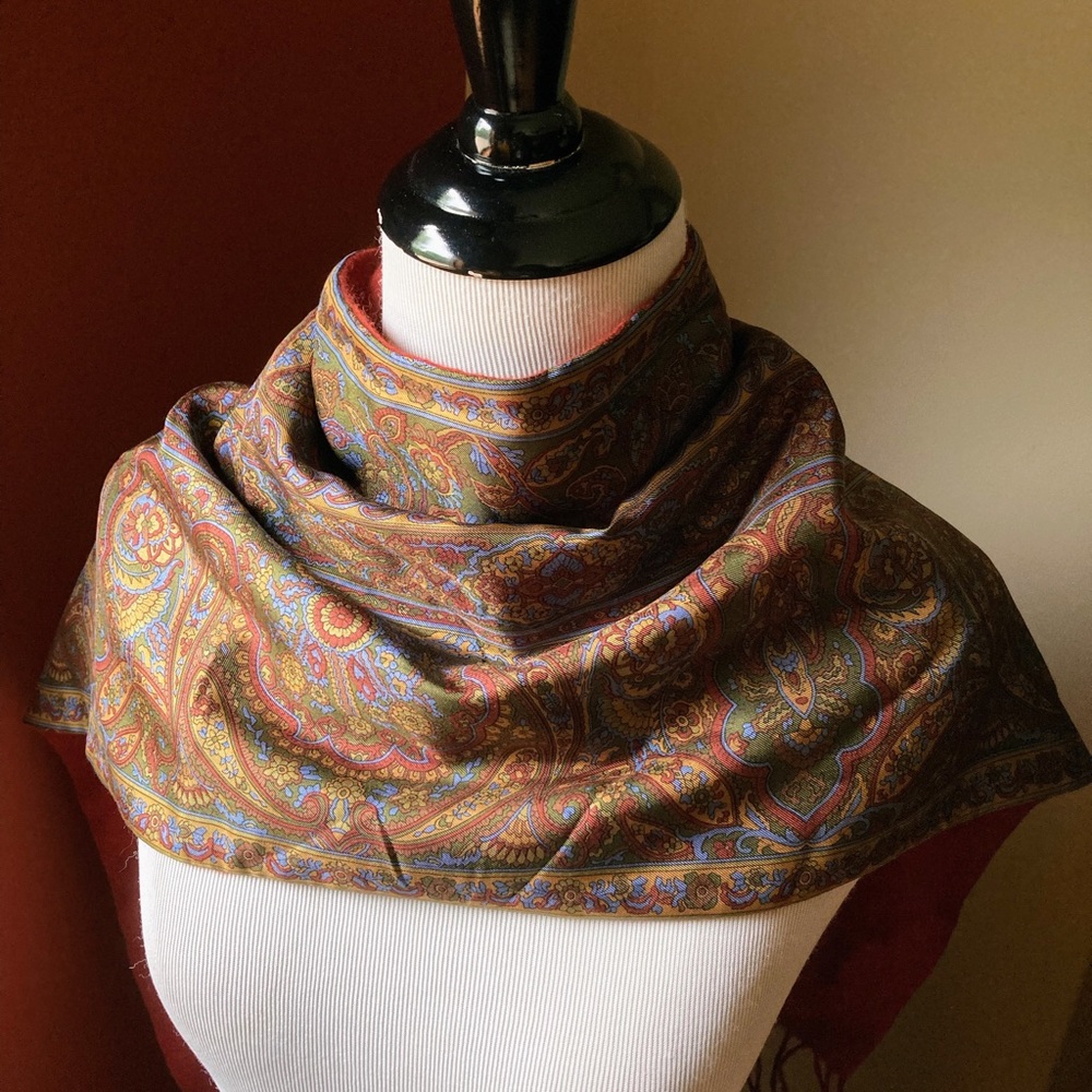 PIERRE BALMAIN Vintage Scarf in Maroon/Multicolor Paisley, VGUC - Picture 5 of 16